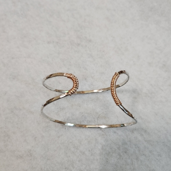 Hammered Cuff (Bracelet) Sterling Silver and 14K Rose Gold Filled - Picture 4 of 4